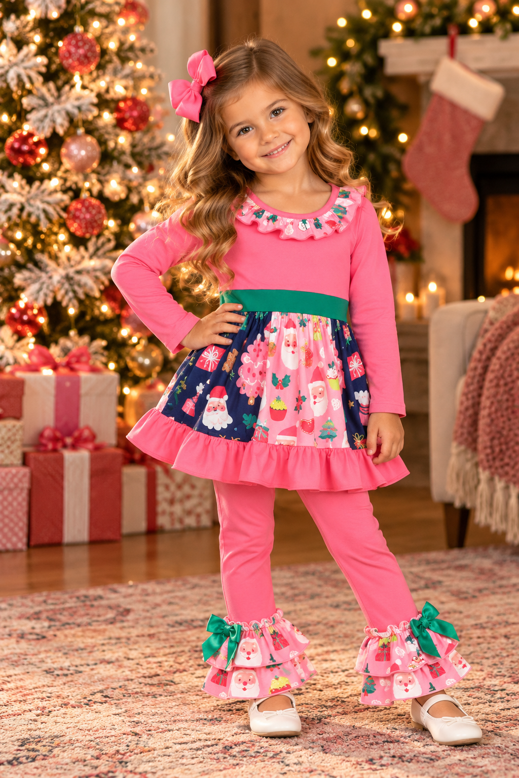 Pink Christmas Pant Set
