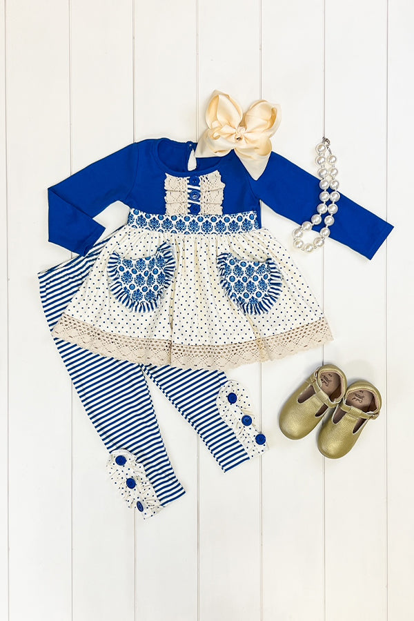 Blue & Cream Pant Set