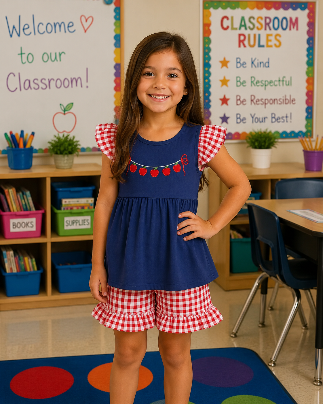 Royal & Red Apple Ruffle Short Set