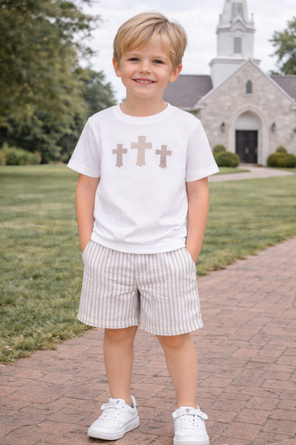 Beige Cross Short Set