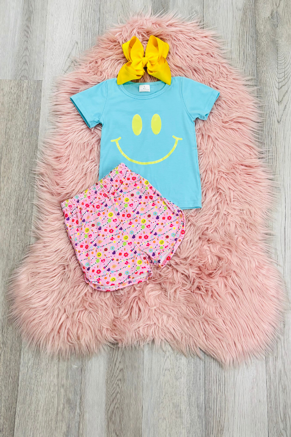 Turquoise Smiley Short Set