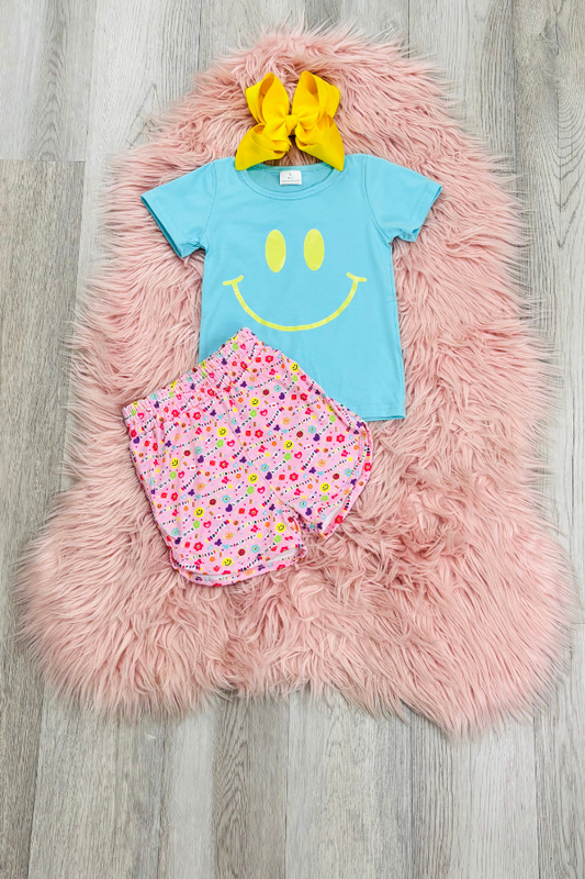 Turquoise Smiley Short Set