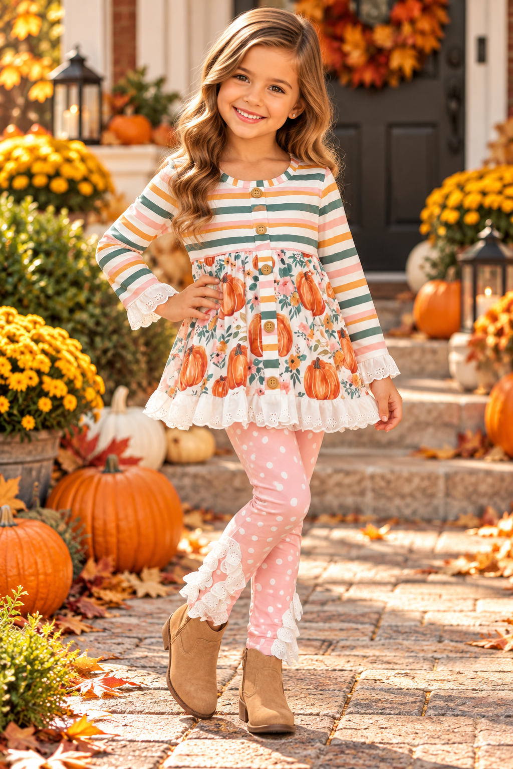 Stripe Polka Dot Pumpkin Pant Set