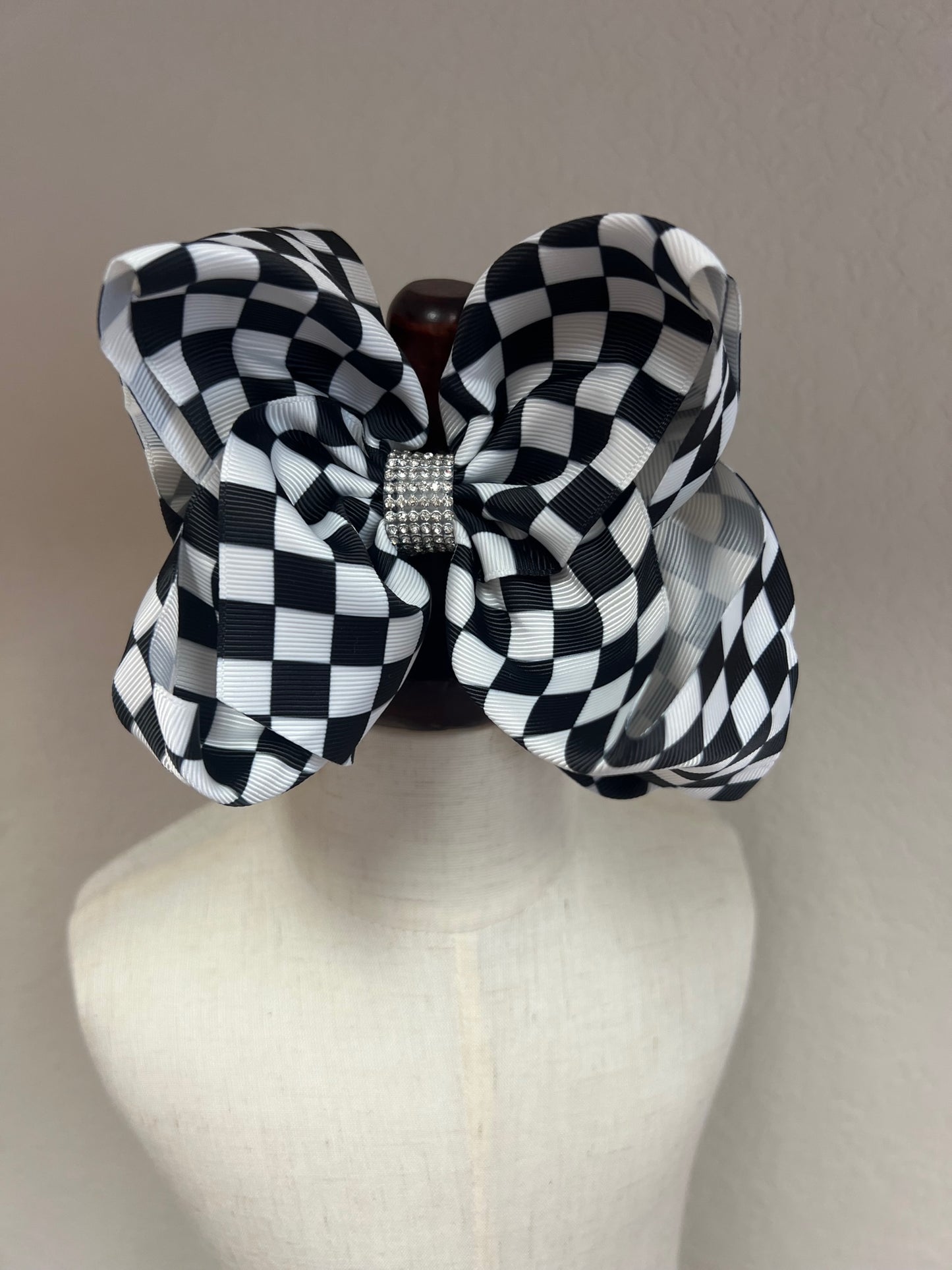 Black Checkered Rhinestone Bow
