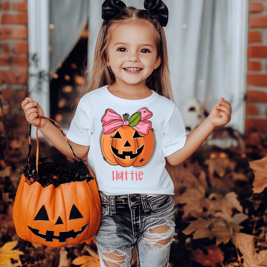 Pumpkin Bow Name Shirt- One Name Per Shirt