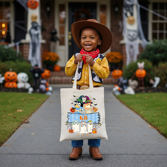 TREAT BAG- BLUE DOG GHOSTS-LEAVE NAME IN NOTES