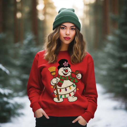 Adult-Fuzzy Festive Snowman Sweatshirt