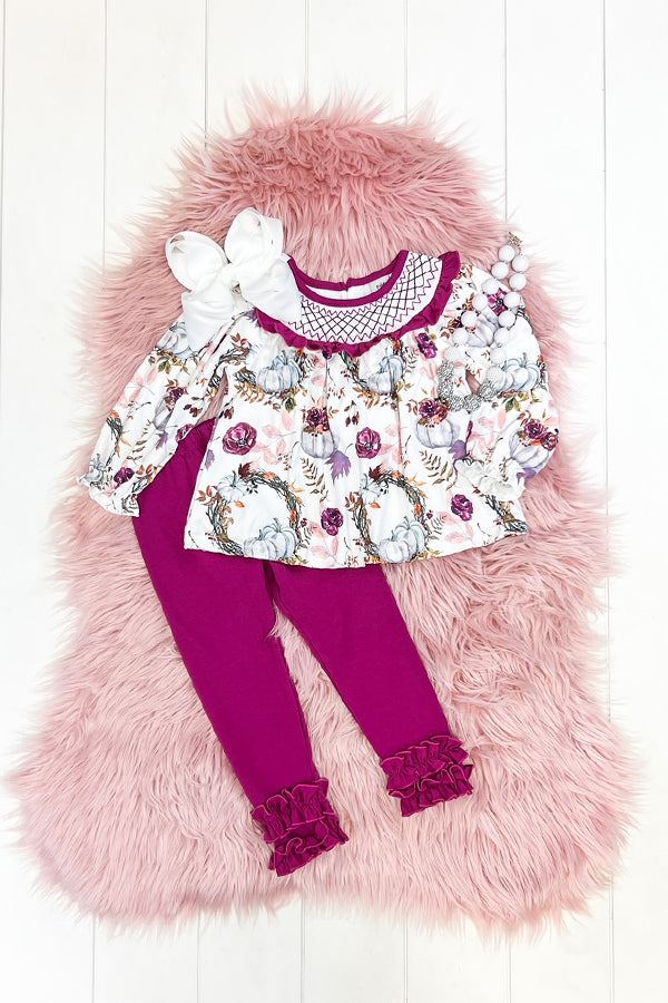 Plum Floral Pumpkin Pant Set