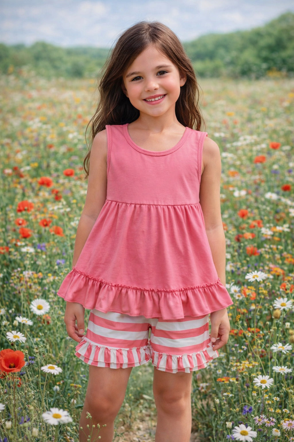 Pink Stripe Ruffle Short Set