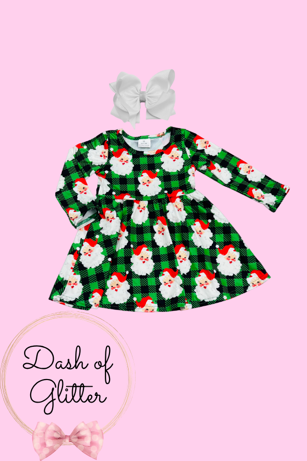 Green Plaid Santa Dress, 3XL-7/8 | Dash of Glitter Green Plaid Santa Dress, 3XL-7/8 | Dash of Glitter