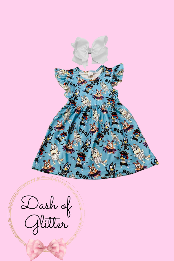 Blue Dog Boo Flutter Sleeve Dress