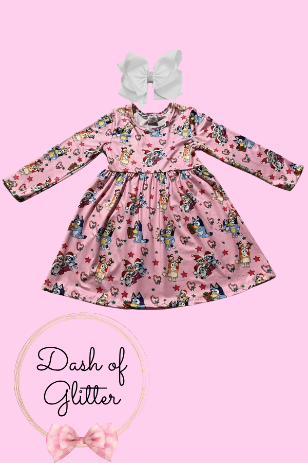 Pink Blue Dog Christmas Dress