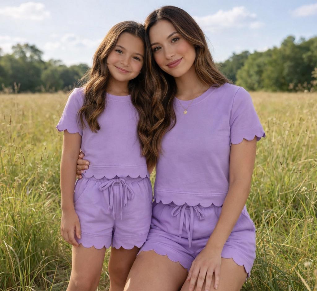 Mama & Me-Purple Scallop Lounge Set