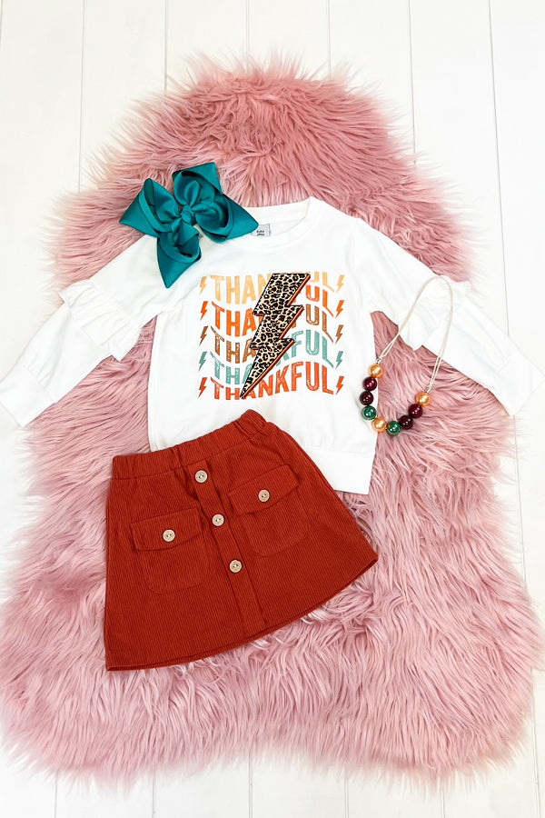 Thankful Leopard Bolt Skirt Set