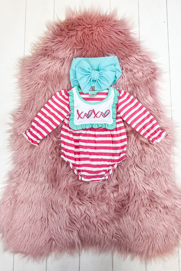 Pink & Aqua XOXO Stripe Romper