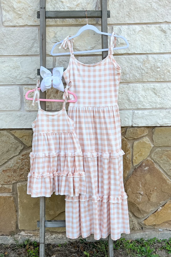 Mama & Me- Beige Gingham Dress