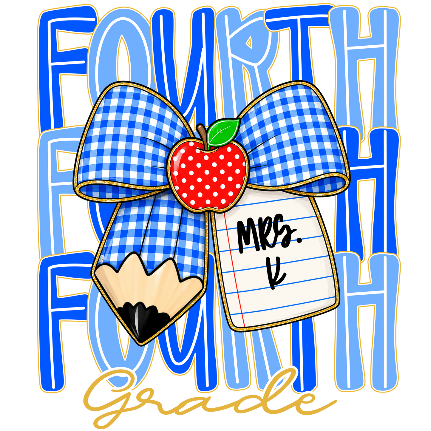 GRADE LEVEL- Blue Gingham Bow w/ personalization- LEAVE GRADE IN NOTES!