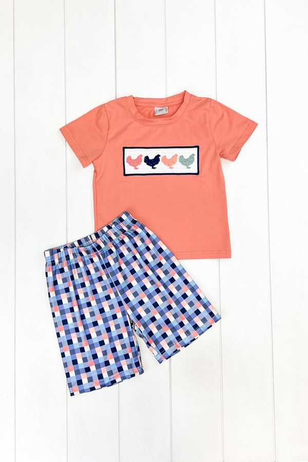 Orange & Navy Chicken Short Set