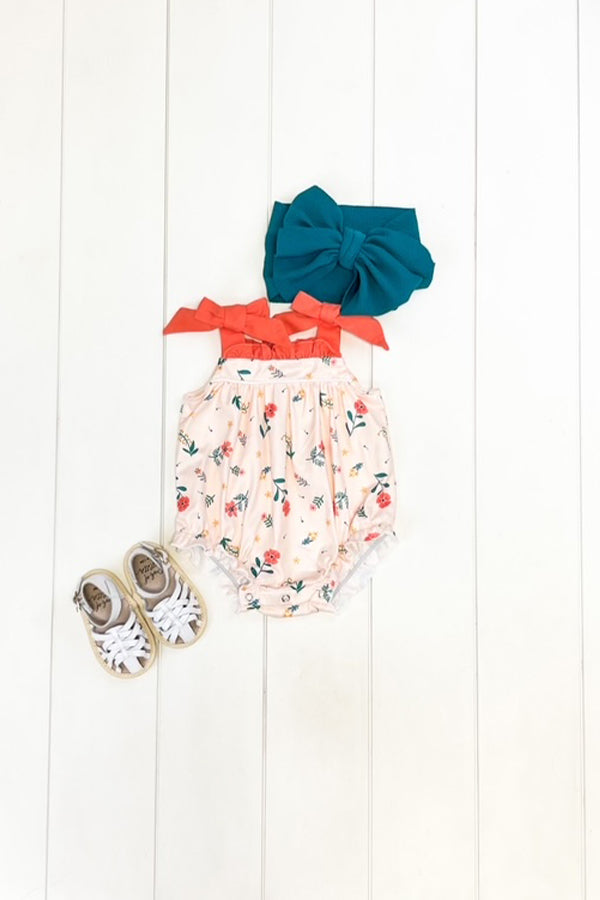 Coral & Peach Floral Romper