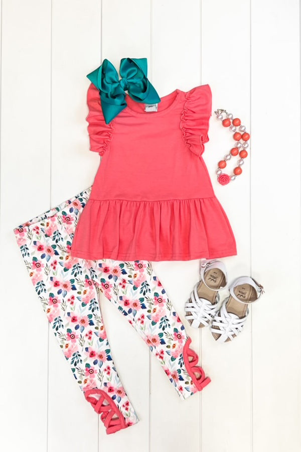 Coral Floral Pant Set