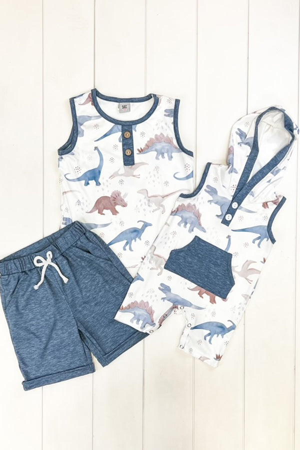 Blue Dino Hooded Romper