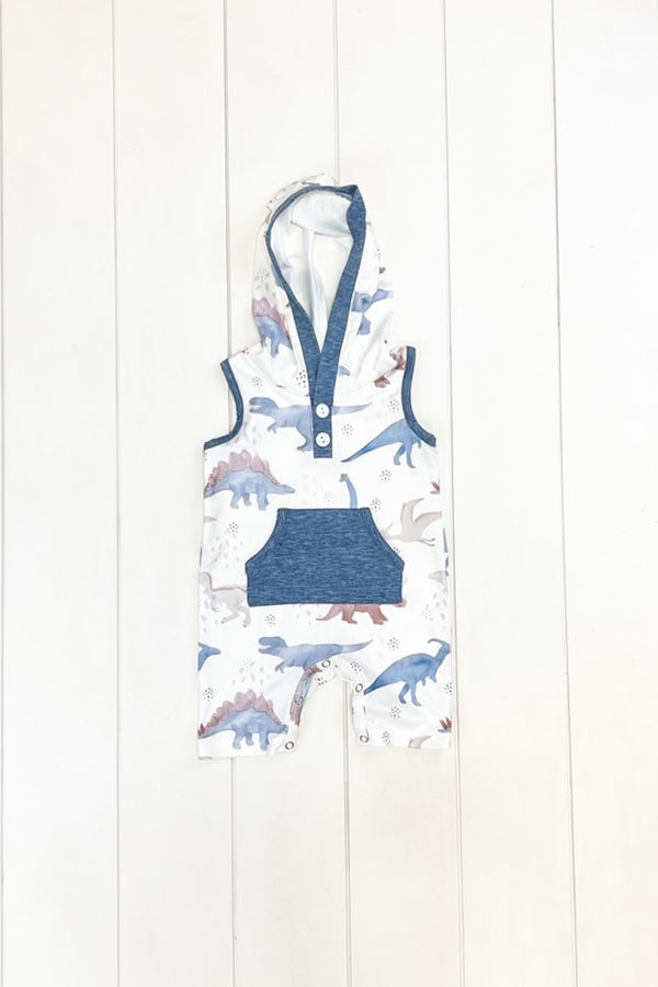 Blue Dino Hooded Romper