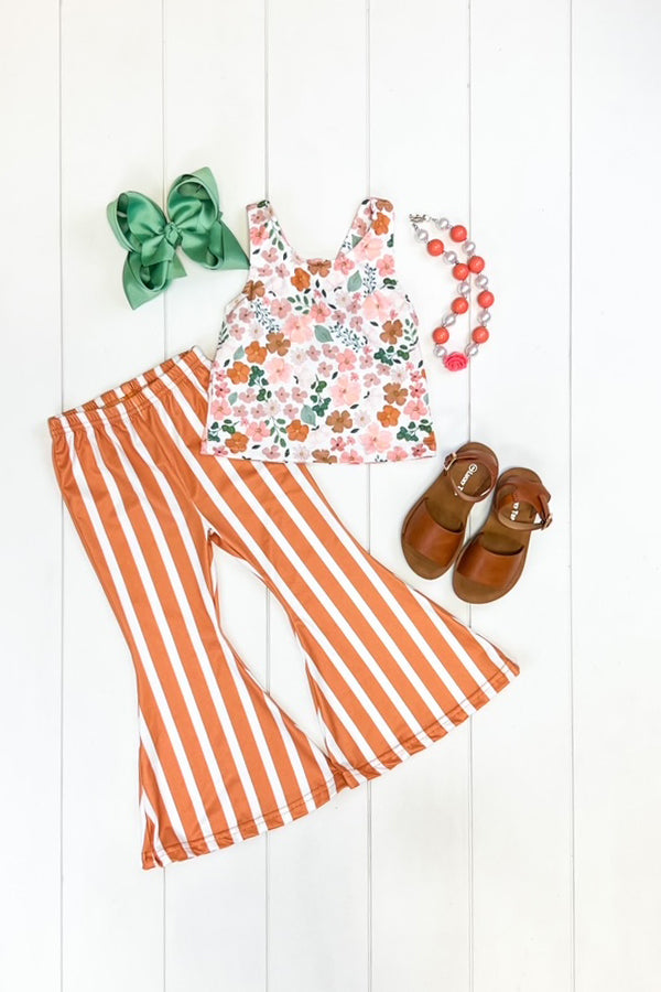 Fall Floral Stripe Bell Pant Set