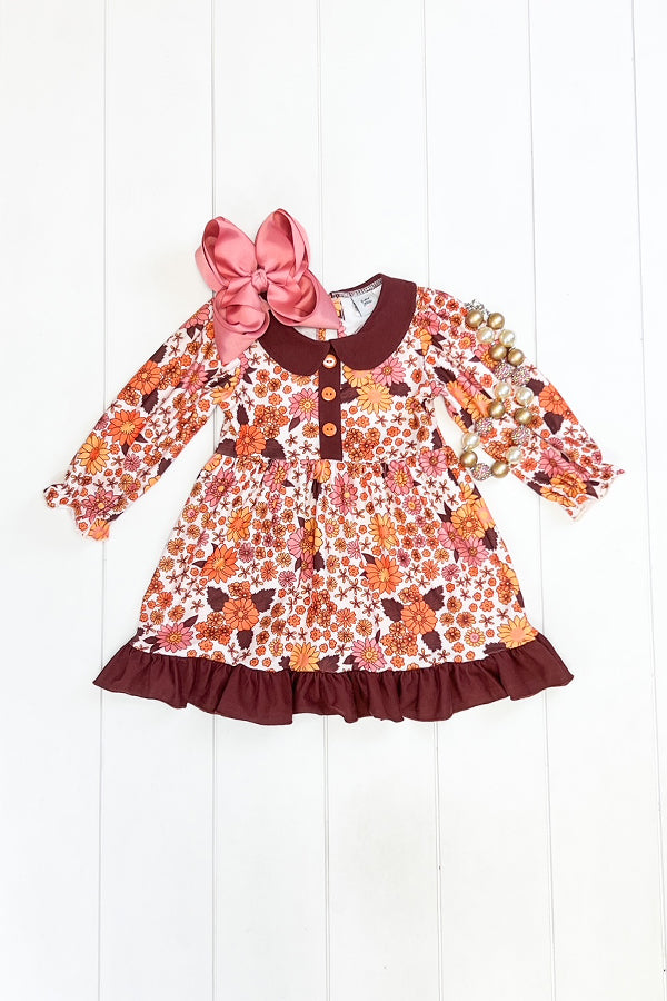 Burgundy & Orange Floral Dress
