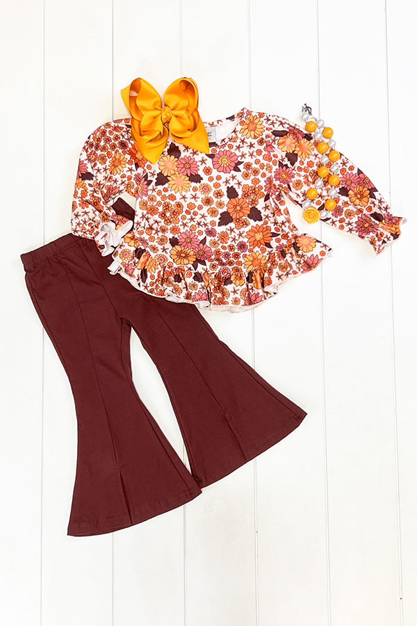 Burgunday & Orange Floral Pant Set