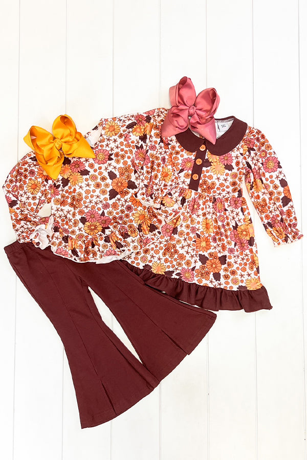 Burgunday & Orange Floral Pant Set
