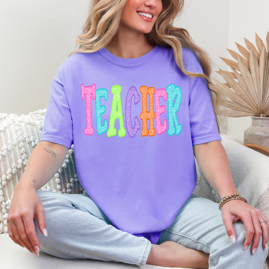 Comfort Colors-Neon Glitter Teacher