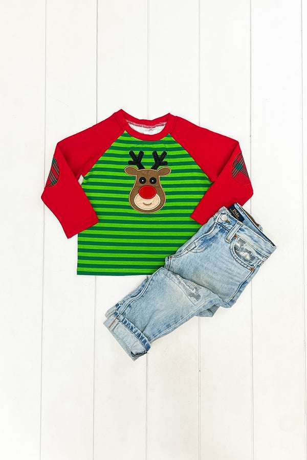 Green Stripe Reindeer Raglan