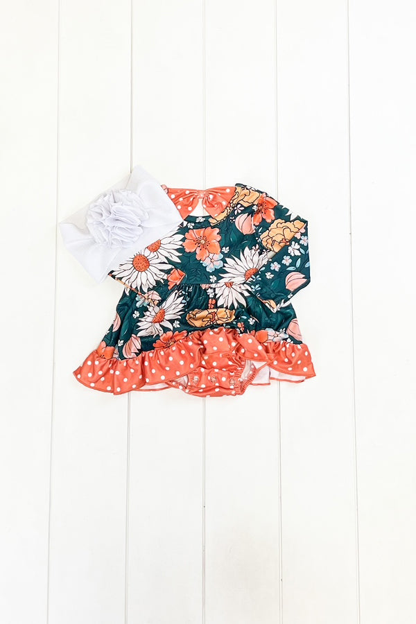 Hunter & Orange Floral Romper