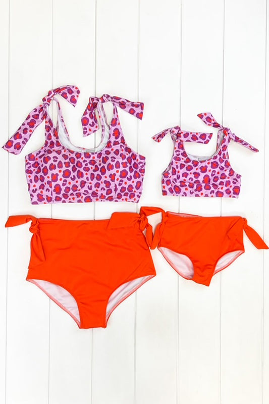 Mama & Me-Pink & Orange Leopard Swimsuit