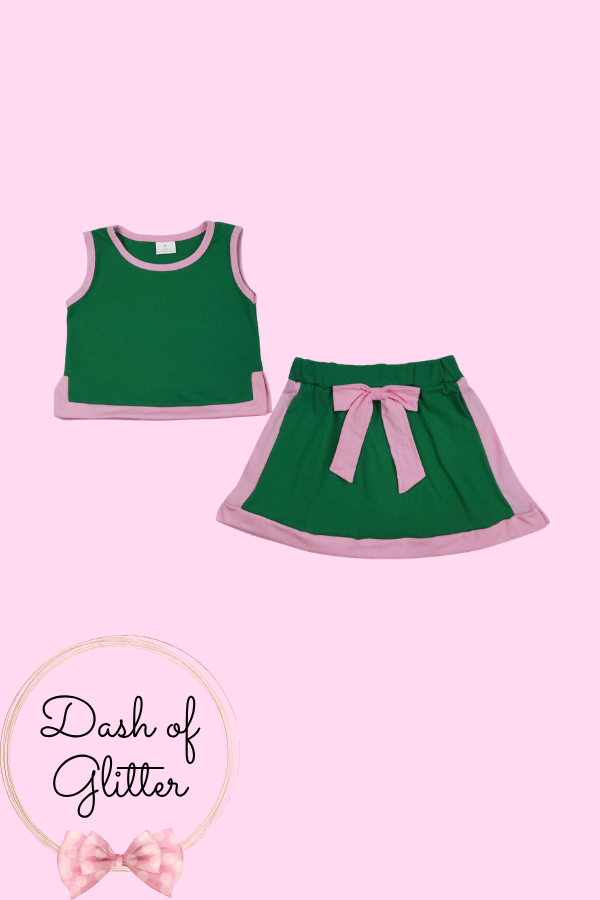 Green & Pink Skirt Set