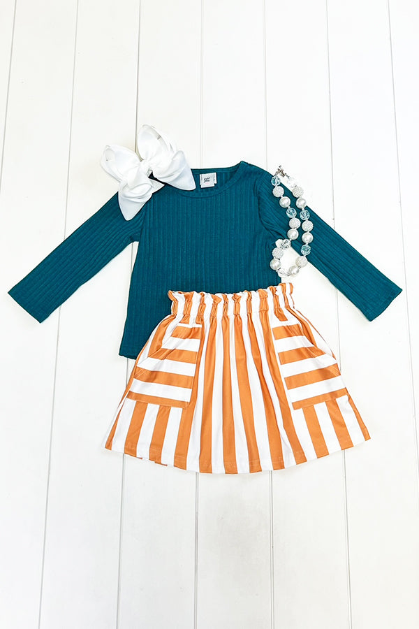 Jade & Mustard Stripe Skirt Set