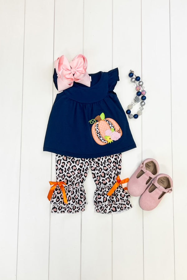 Navy Leopard Pumpkin Pant Set