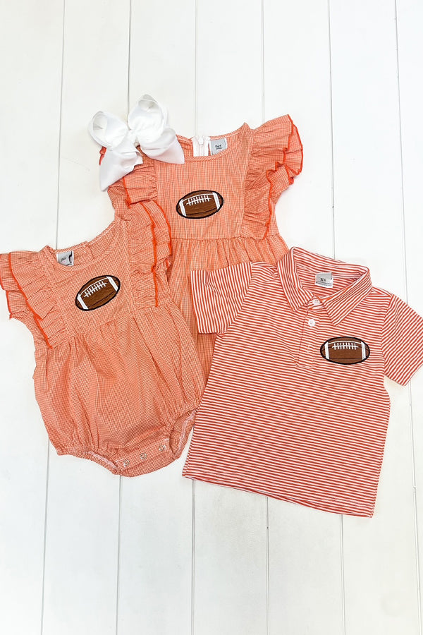 Orange Gingham Football Romper