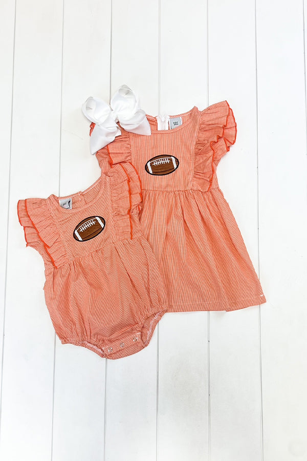 Orange Gingham Football Romper