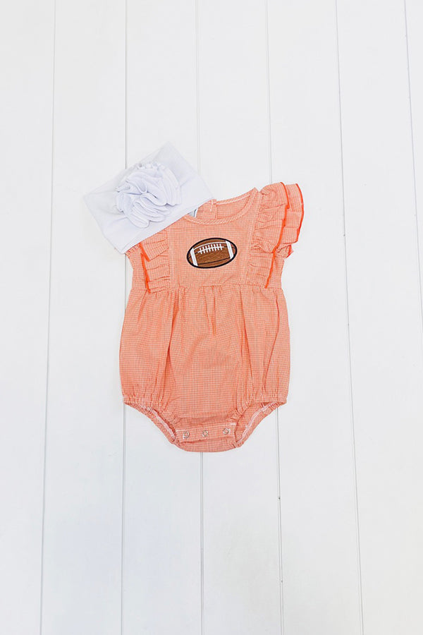 Orange Gingham Football Romper