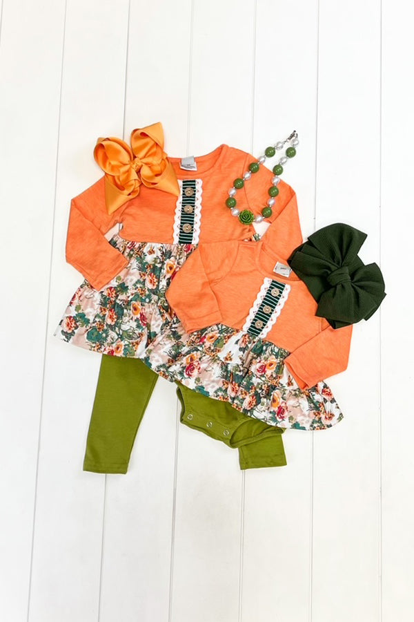 Orange & Olive Floral Romper