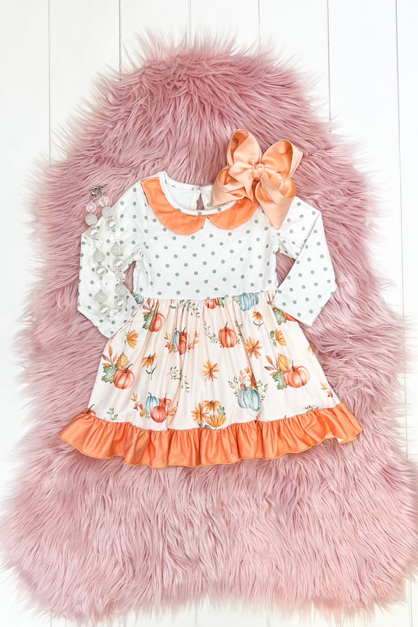 Orange & Blue Floral Pumpkin Dress