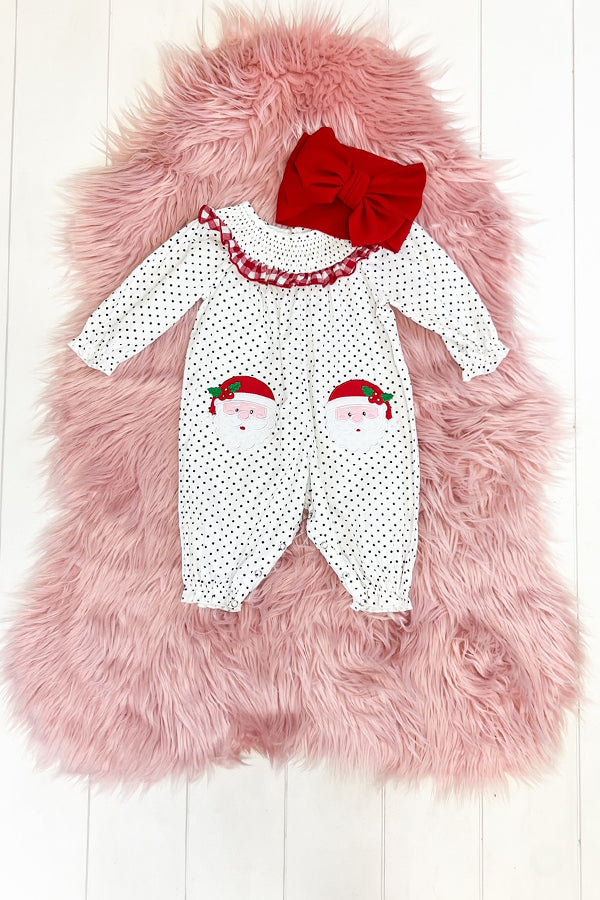 White & Red Polka Dot Santa Romper