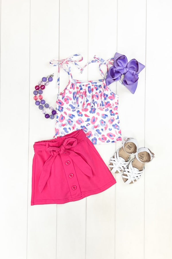 Pink & Purple Leopard Skirt Set