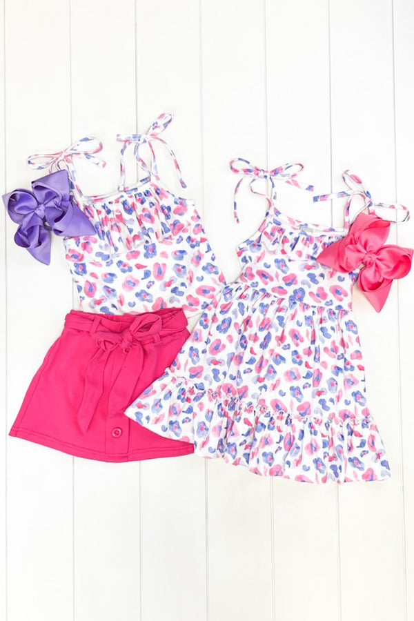 Pink & Purple Leopard Skirt Set