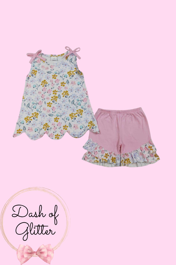 Pink & Yellow Ruffle Short Set
