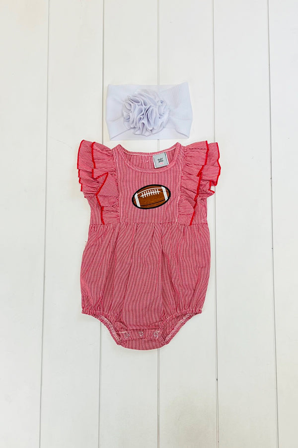 Red Gingham Football Romper