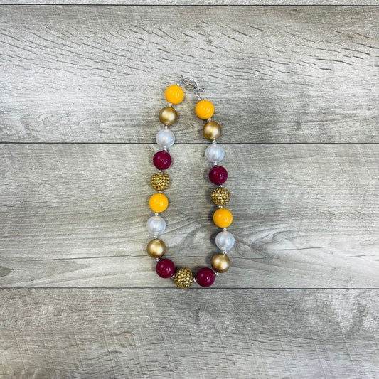 Maroon Gold & Pearl Necklace
