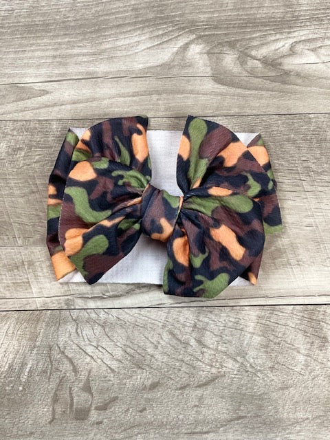 Camo Fabric Messy Bow Headband