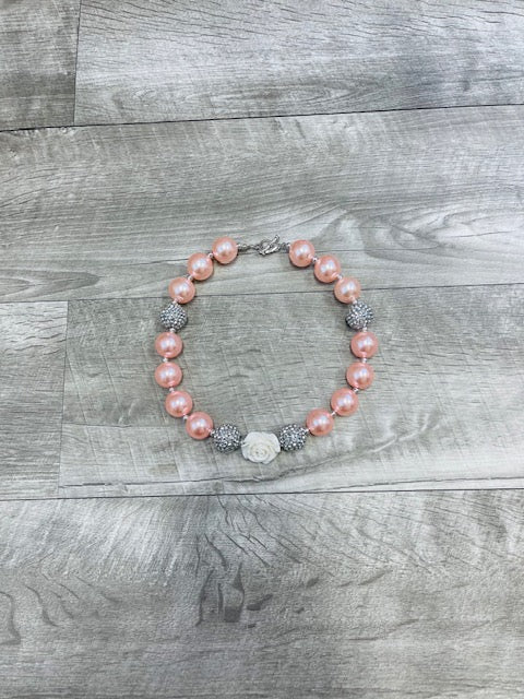 Pink & Silver Rhinestone Rose Necklace